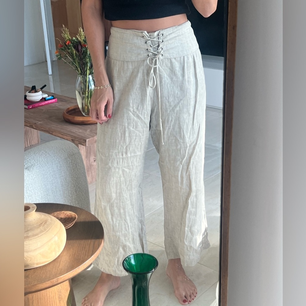 Vintage reformation linen pants with corset tie belt
